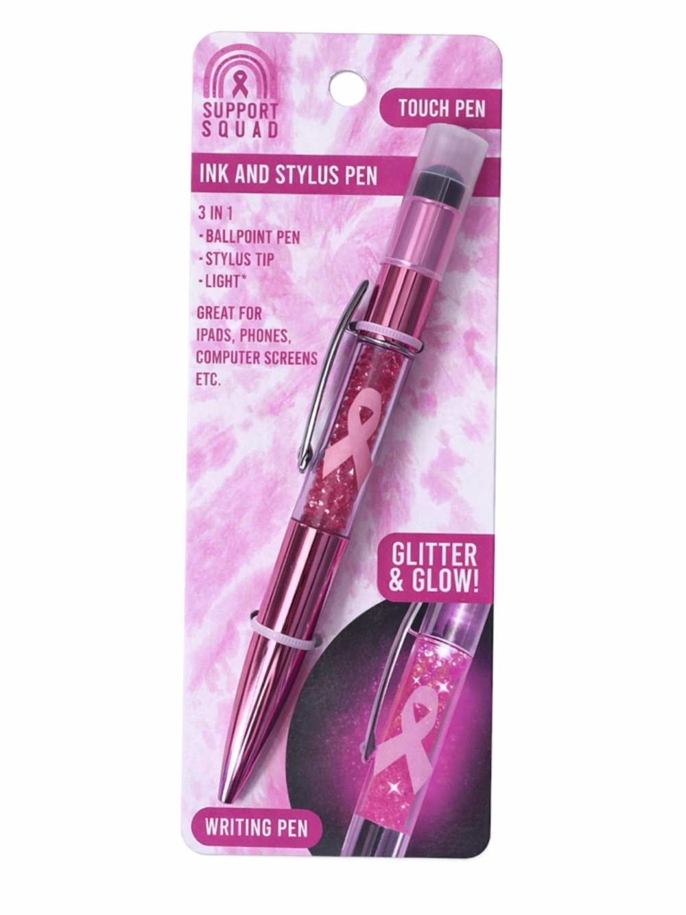 Pink Glitter Ink & Stylus Pen - 3-in-1 Touch Pen